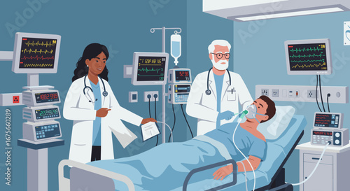 Medical team providing critical care in hospital setting