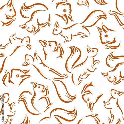 Squirrel background, pattern set. Collection icons squirrel. Vector