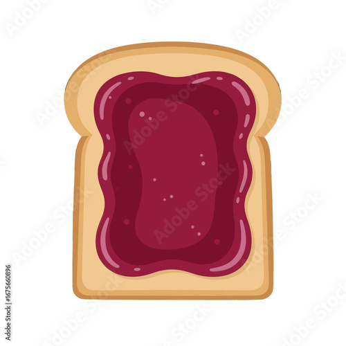 A slice of toast topped with a generous spread of vibrant berry jam.