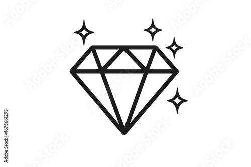 Modern minimalist shining diamond logo. Vector line art icon. Luxury, expensive jewel concept. Gemstone, brilliant, crystal symbol for jewelry store. Premium quality sign.