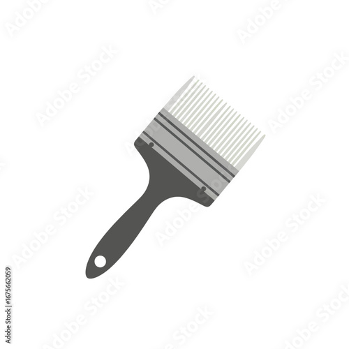 A simple, stylized illustration of a paintbrush, featuring a gray bristle section and a dark gray handle, set against a solid black background.