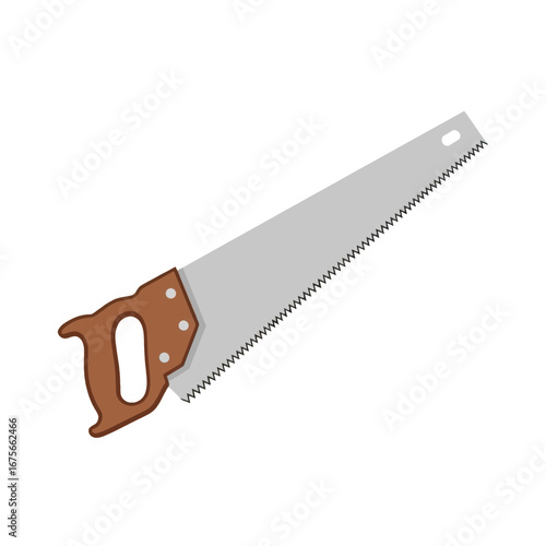A depiction of a hand saw, featuring a simple design and distinct elements of a tool.