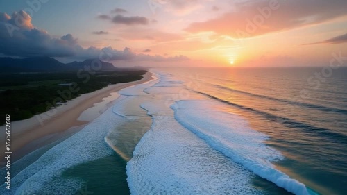 Tamarin Bay With Waves And Beach At Sunset, Mauritius, Aerial View