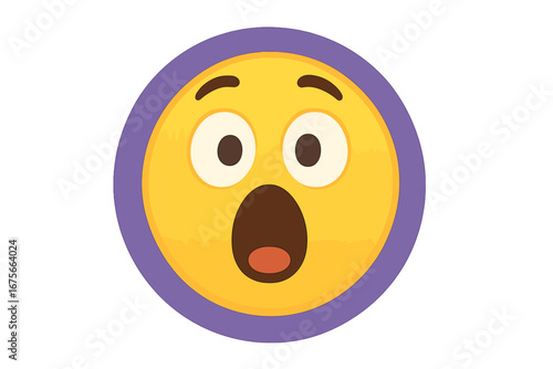 Surprised emoji face vector icon. Yellow cartoon emoticon with a shocked expression, open mouth, and wide eyes. Symbol of astonishment, amazement, or disbelief for social media.