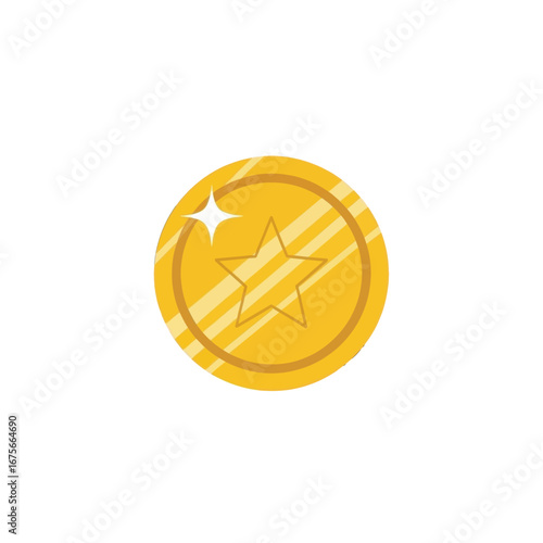 A radiant, gold coin, featuring a star design, gleams brightly against a dark background.