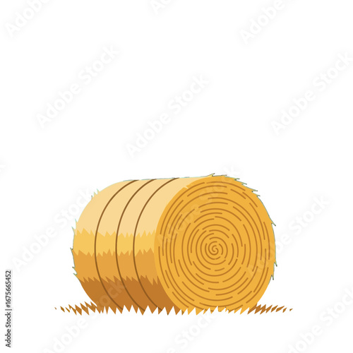 A stylized illustration of a hay bale resting on the ground.