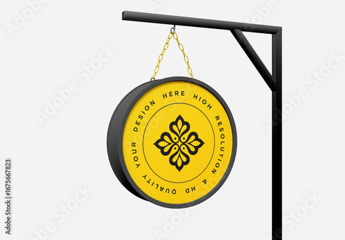 Round Hanging Storefront Logo Sign Mockup