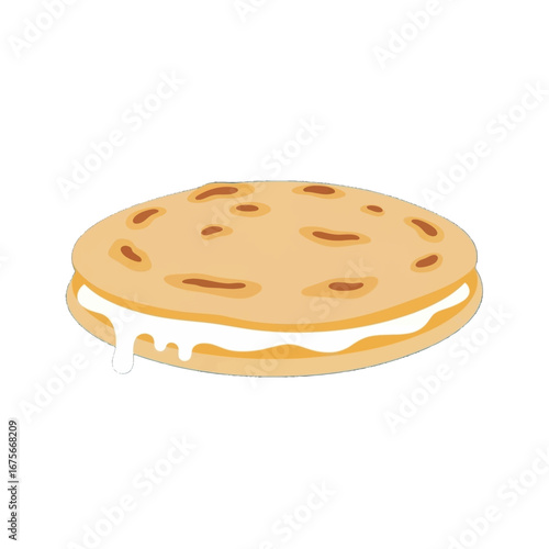 A simple illustration of a sweet, creamy treat, featuring a light beige flatbread, topped with a generous layer of white icing, creating a delightful dessert.