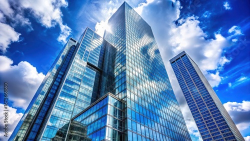 Sleek glass high-rise against blue sky