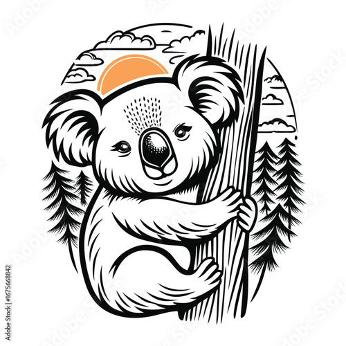 Koala on tree with sun