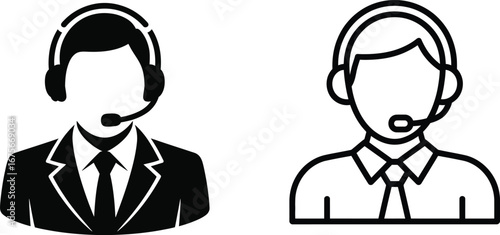 Customer Support Representatives Wearing Headsets Vector Illustration Providing Excellent Service and Assistance to Clients with Professionalism and Dedication in Black and White