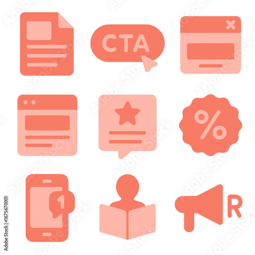 Flat icons redesign for digital marketing and communication in a modern style