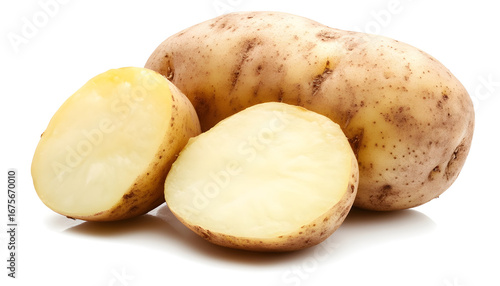 One peeled raw potato isolated on white