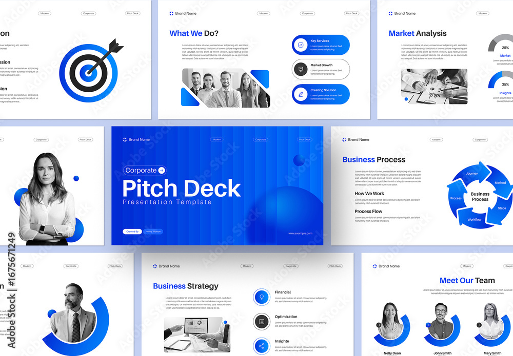 Modern and Clean Corporate Pitch Deck Presentation Template with Blue ...