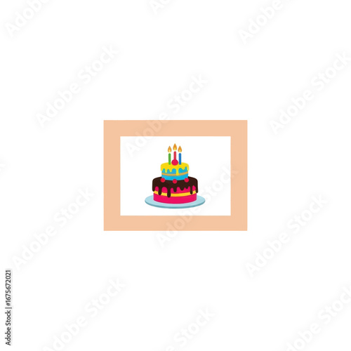 A colorful, two-tiered cake with vibrant candles sits on a light-colored plate, evoking a cheerful and celebratory mood.