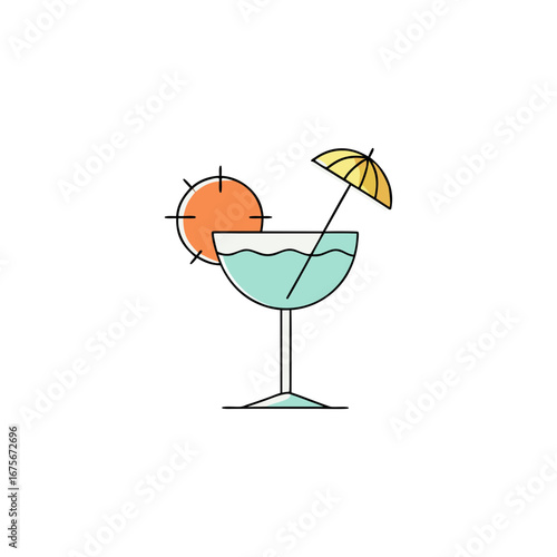 Vector art of cocktail with orange slice and umbrella