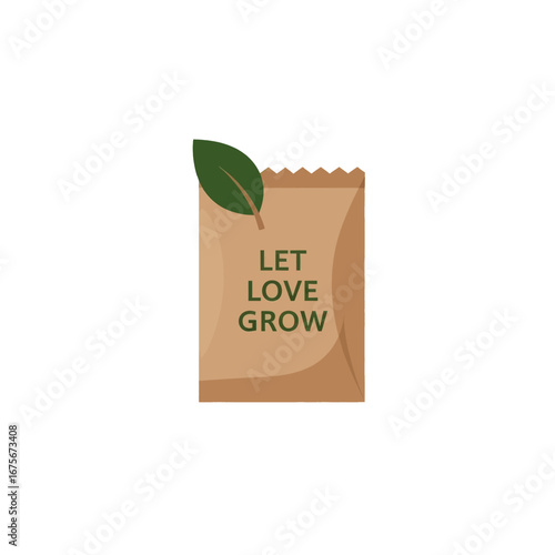 A simple, kraft paper seed packet displays the encouraging message "Let Love Grow" with a delicate green leaf design.