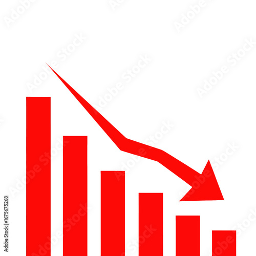 A downward trend is illustrated by a red bar graph against a black background.
