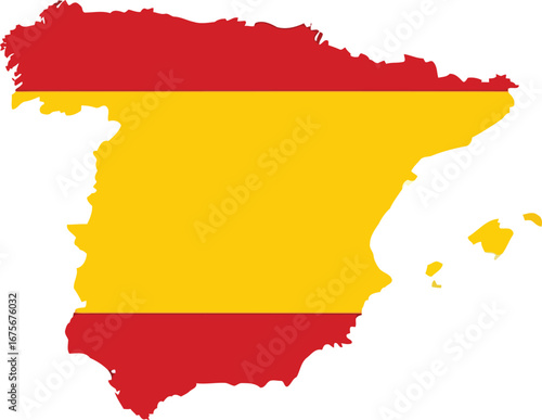 Spain map with national flag colors. Cute simple hand-drawn map. PNG graphic on transparent background.