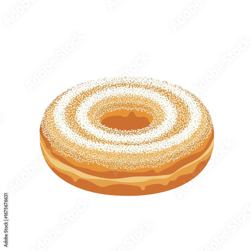 A sugared doughnut with a sweet and simple design against a black background.