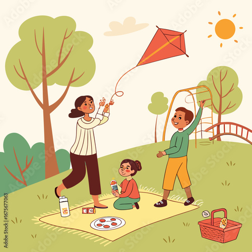 Happy Family Having Fun in the Park on a Sunny Day