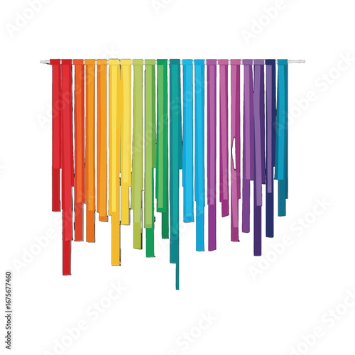 A vibrant display of cascading colorful stripes against a stark black backdrop.