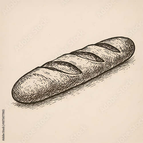  sketch of baguette loaf with textured crust
