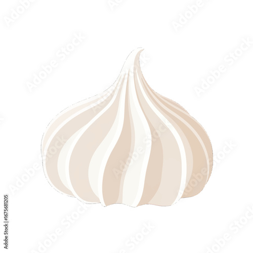 A light beige, decorative, sculpted meringue, highlighted by subtle shading, is presented against a pure black backdrop.