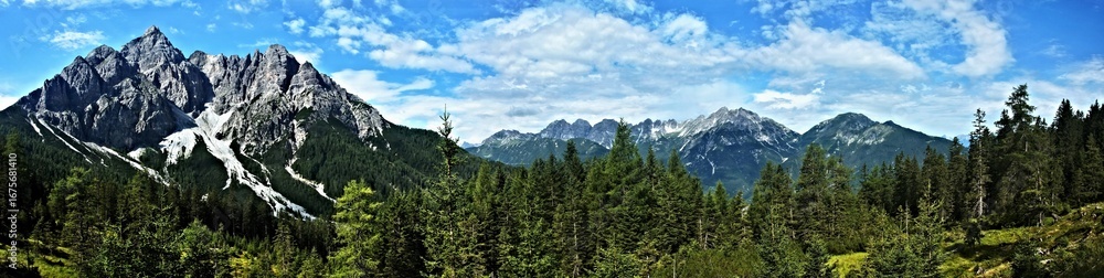 Fototapeta premium Austrian Alps - panoramic view of the peak Serles in Stubai Alps from the Koppeneck