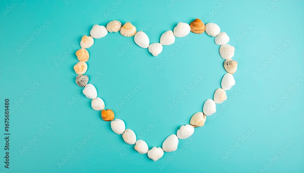 Obraz premium Shells forming a heart shape on a turquoise background