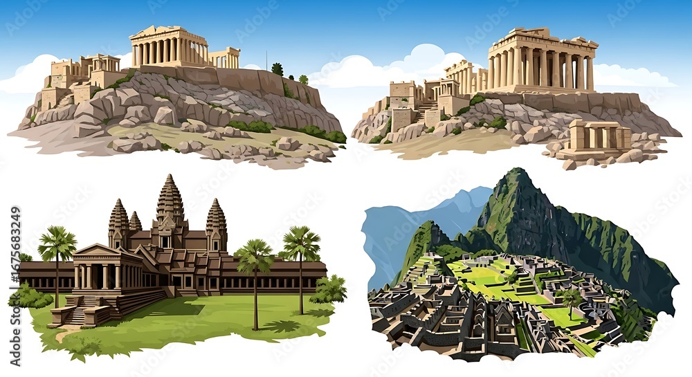 Obraz premium Ancient Wonders of the World Collage.