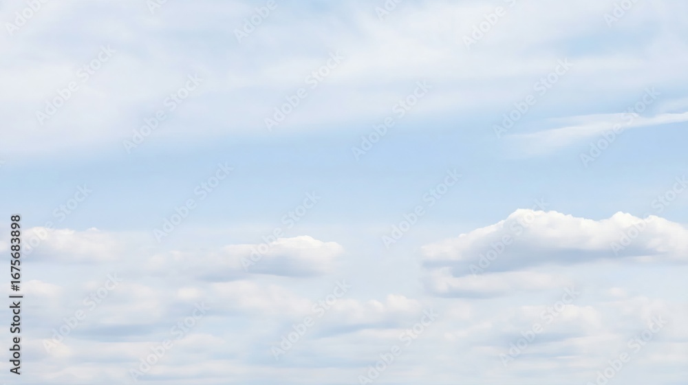 Fototapeta premium Light blue sky with scattered puffy white clouds