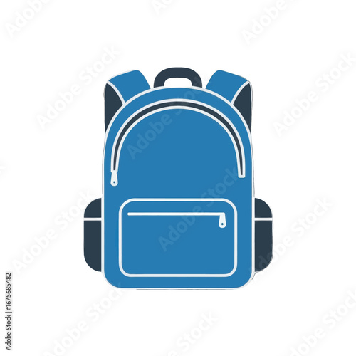 A simple, outlined illustration of a vibrant blue backpack, featuring a zippered main compartment and side pockets.