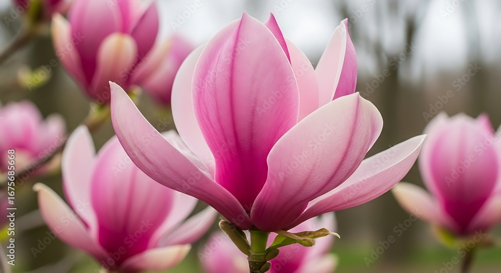 Fototapeta premium Beautiful Pink Magnolia Flowers Blooming in Spring.