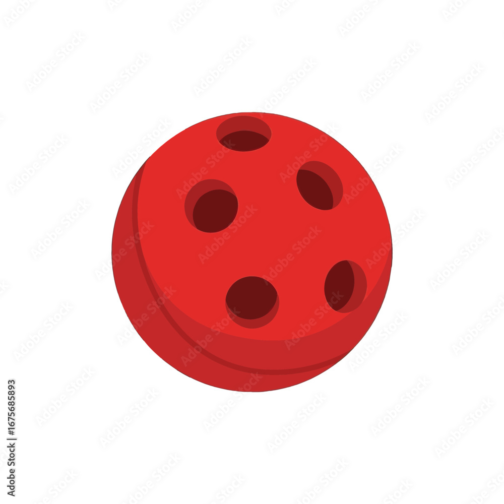 Fototapeta premium A simple, red sphere with circular holes displayed against a stark black backdrop.