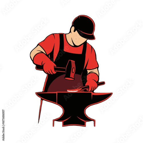 A blacksmith meticulously shapes hot metal on an anvil, showcasing intense focus and craftsmanship.