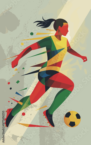 Calciatrice 007 Geometrico Astratto - Design Artistico Sportivo Moderno con Forme Colorate
