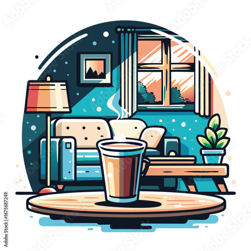 Cozy living room, mug on table