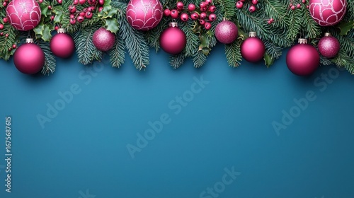 Pastel Illustration of Christmas Ornaments and Greenery Perfect for Festive Instagram Ads and Realistic Holiday Designs