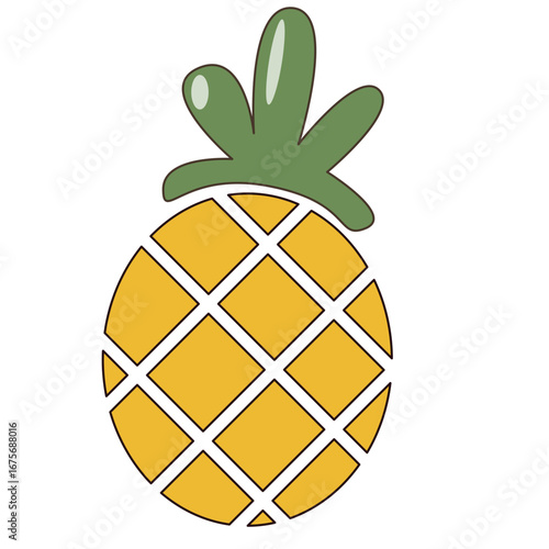 Fresh Pineapple Fruit Graphic Illustration. Positive, Vibrant Happy Outline Retro Food Art. Mediterranean Summer Travel Tourism Resort Holiday Rest Theme. 