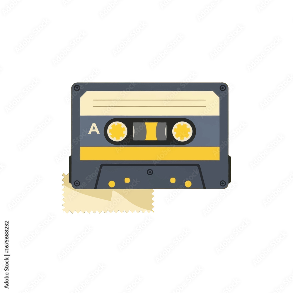Naklejka premium A retro cassette tape graphic showcases a vintage sound, capturing the nostalgic mood of bygone eras.