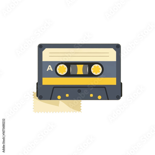 A retro cassette tape graphic showcases a vintage sound, capturing the nostalgic mood of bygone eras.