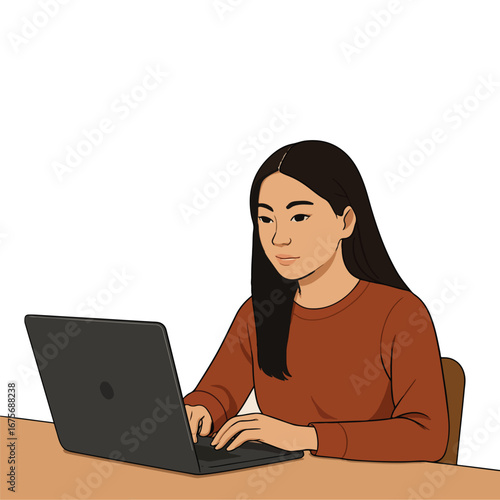 Woman Working on Laptop at Desk.
