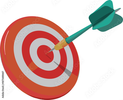 Teal Dart Embedded In The Center Of A Target With Red And White Rings bullseye game