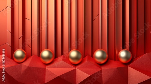 Futuristic Metallic Christmas Sale Banner with Realistic Elements in Red and Gold Design