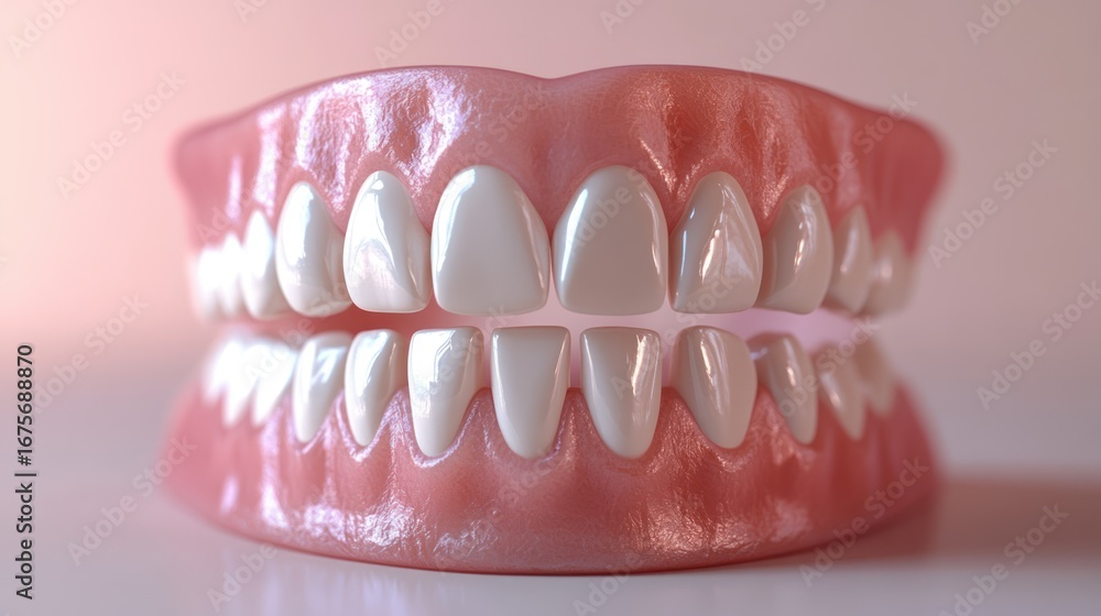 Obraz premium 3D model of human teeth and gums, dental health, medical education, scientific illustration