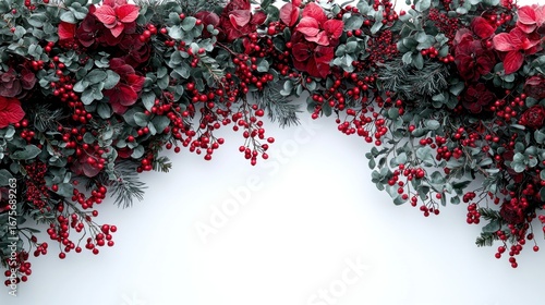 Elegant Christmas Floral Arrangement with Red Berries and Greenery for Promotional Campaigns and Holiday Celebrations