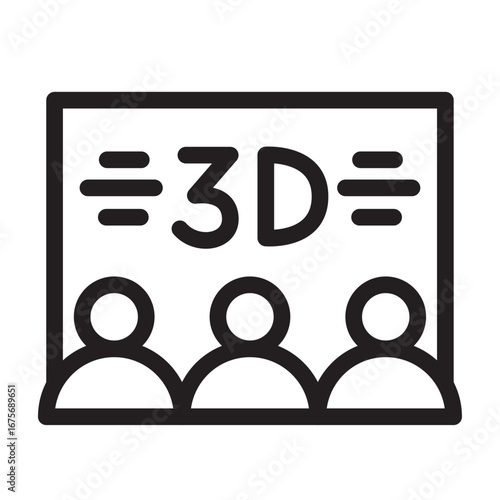3D cinema movie outline icons, minimalist vector illustration, simple concept, Isolated on white background