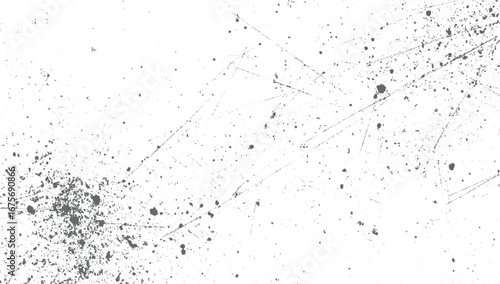 Grunge black and white pattern. Monochrome particles abstract texture. Dust and scratches design. Aged photo editor layer. Sketch texture and line sketched vector design on transparent background.