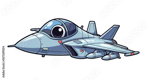 Cute Cartoon Fighter Jet Illustration.